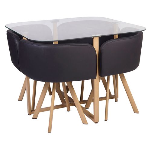 Comedor Metal/Vidrio 4 Sillas+Mesa 100x100x73 Cm Negro/Natural Pizza M+Design