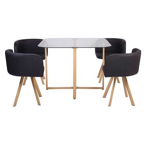 Comedor Metal/Vidrio 4 Sillas+Mesa 100x100x73 Cm Negro/Natural Pizza M+Design