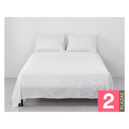 Juego de Sábanas Satén de Algodón Blanco 2 Plazas 220 Hilos Bordada Cotidiana