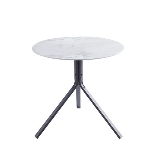 Mesa Redonda 60x60x75 Cm Simil Mármol Blanca Patas Negras Decototale