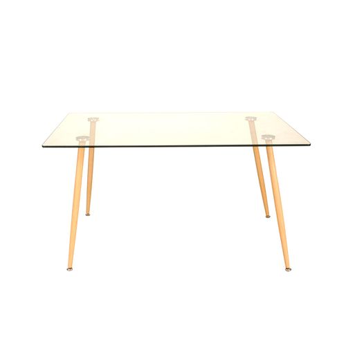 Mesa Comedor 120X80X75 Cm Vidrio Templado Transparente Patas Naturales Decototale