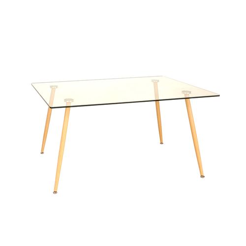 Mesa Comedor 120X80X75 Cm Vidrio Templado Transparente Patas Naturales Decototale
