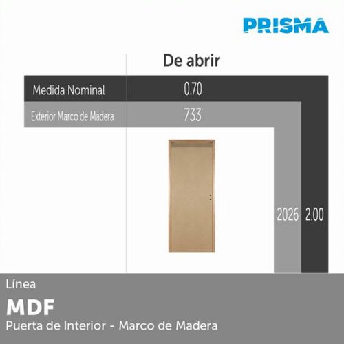Puerta 200x70 Cm MDF Marrón Apertura Izquierda Prisma Oblak