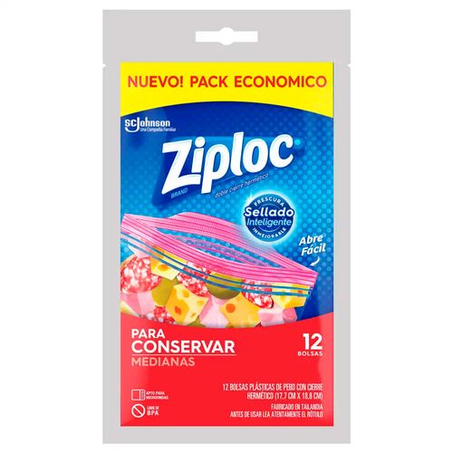 Bolsas Herméticas Medianas Plástico Transparente 12 Un Ziploc