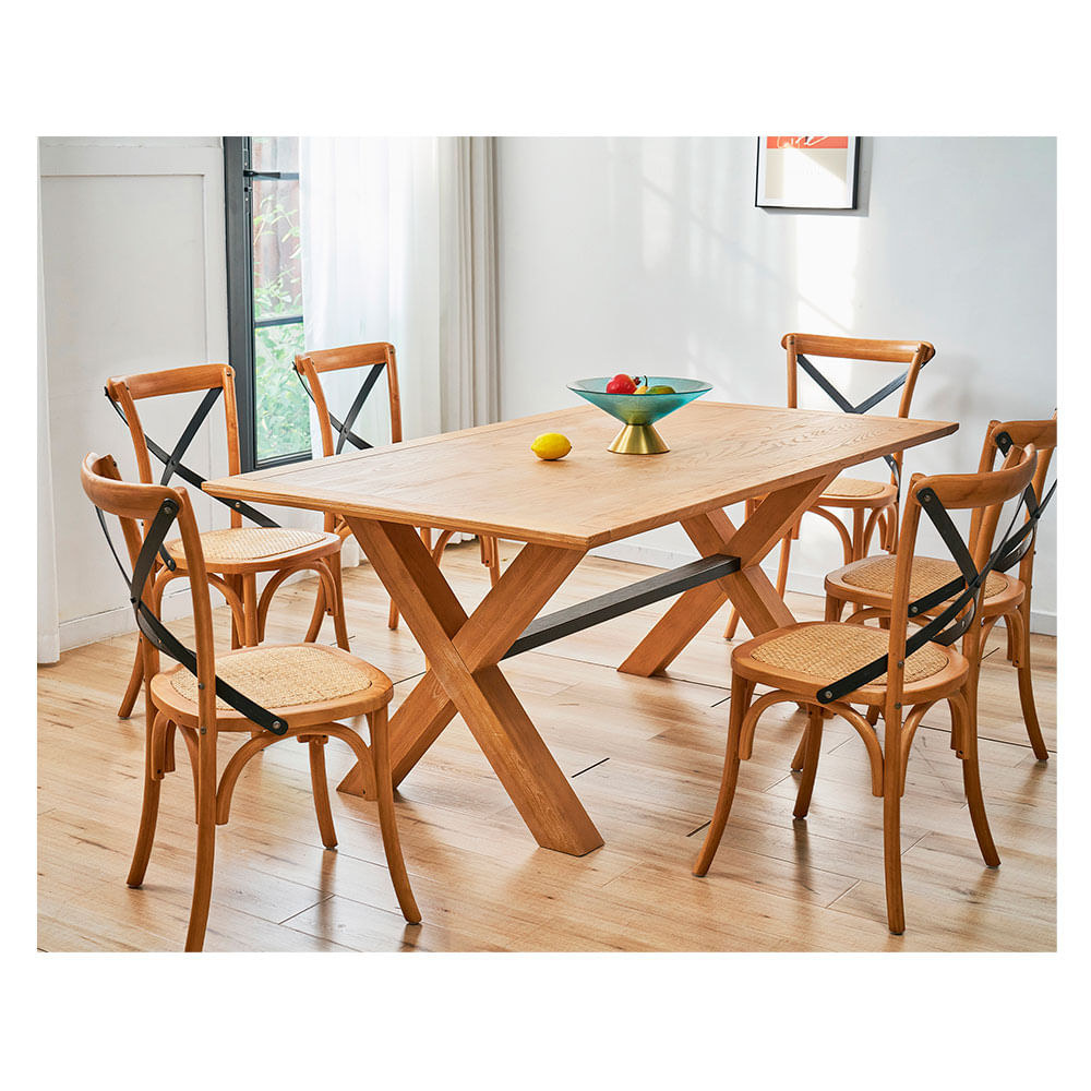 Comedor Madera 6 Sillas+Mesa 75x180x100 Cm Natural Rustic M+Design - Easy