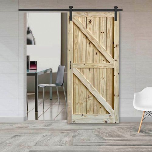 Puerta Corrediza 90x200 Cm Madera Pino Marrón Granero Proteus