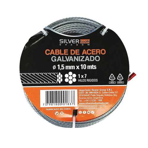 Cable Acero Galvanizado 1,5 Mm X 10 Mts Silver Shadow