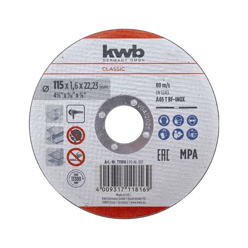 Disco de Corte para Metal 115x1.6 Mm Kwb