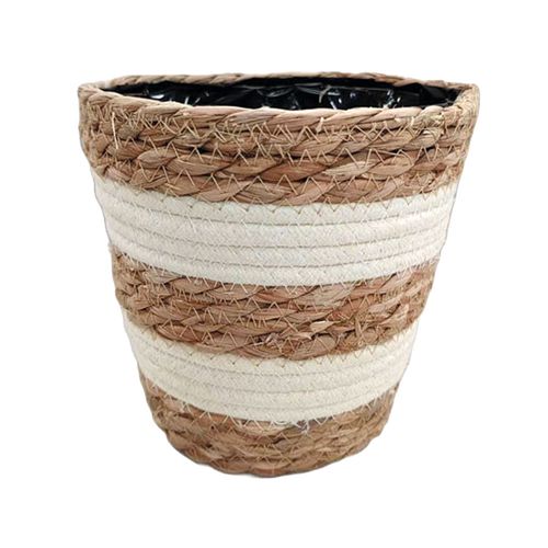 Porta Macetas Fibra Natural 16.5 Cm Natural y Blanco Birke