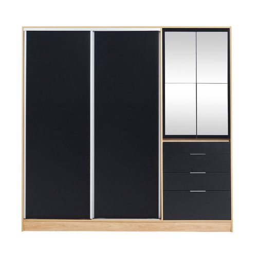 Placard 207x58.8x205 Cm Hickory/Negro 4 Puertas 4 Cajones Murano Mix Espejo Ricchezze