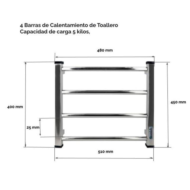 Toallero Eléctrico Caro Bagno 60W 4 Barrales Cromado Qualiti Easy
