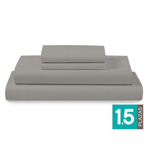 Sábana Poli algodón Gris 1.5 Plazas 144 Hilos Liso Cotidiana
