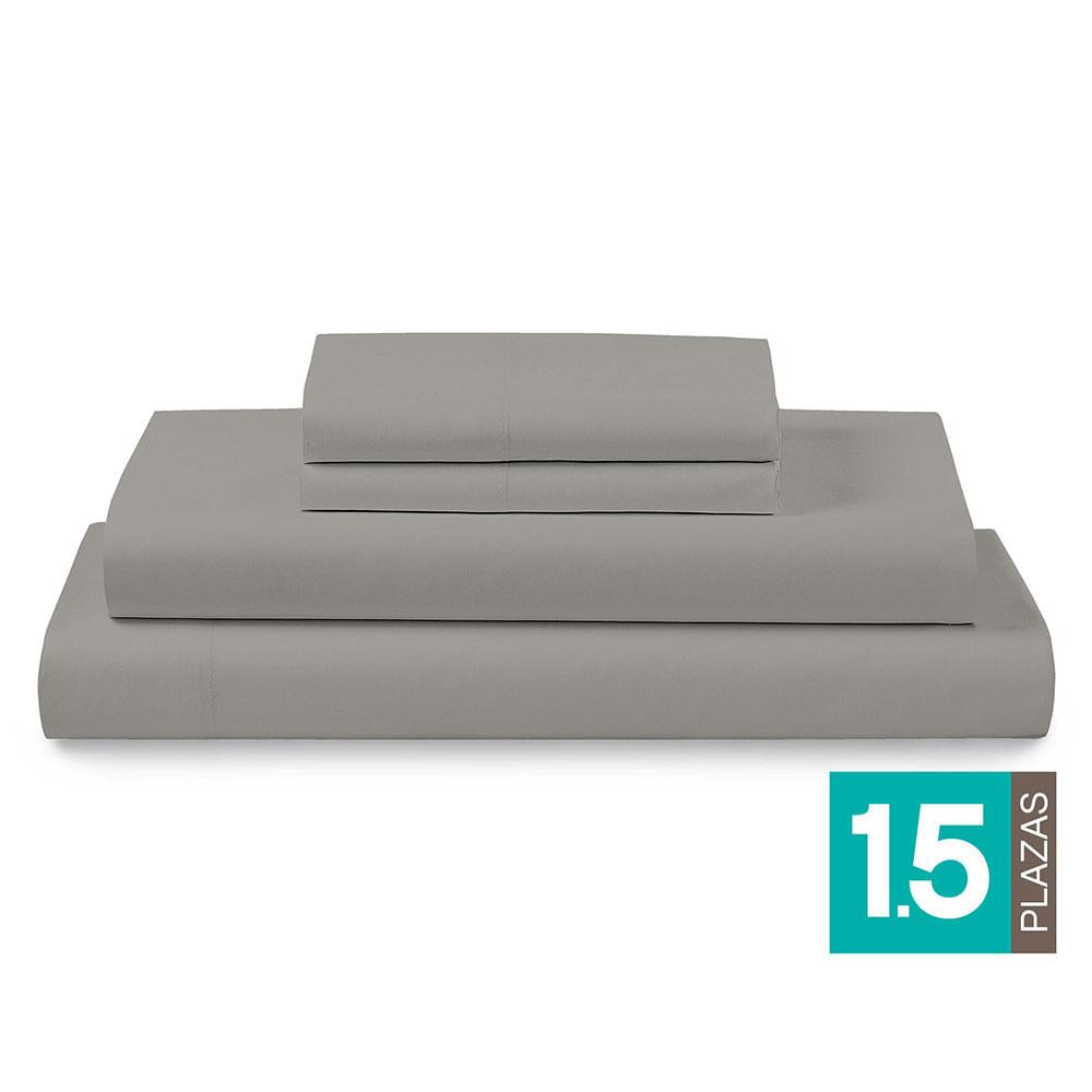 Sábana Poli algodón Gris 1.5 Plazas 144 Hilos Liso Cotidiana