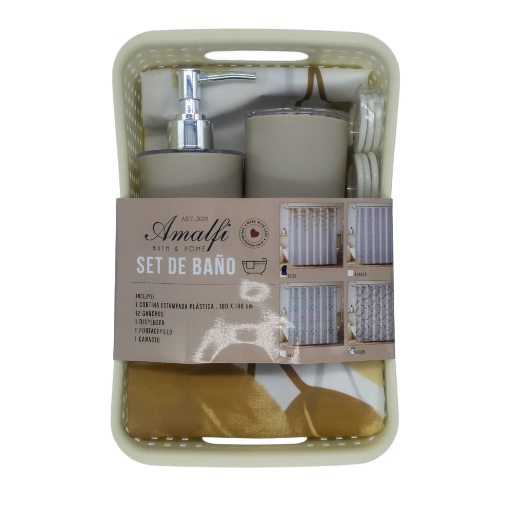 Set de Baño Plástico Blanco/Gris/Negro/Beige 27.3x18x8 Cm Amalfi