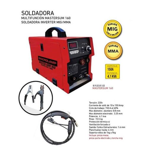 Soldadora Multifunción Mig/Mag 150A Mastersum 160 Sincrolamp