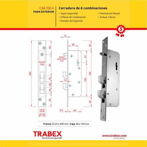 Cerradura de Super Seguridad 700 Acero Niquelada Trabex