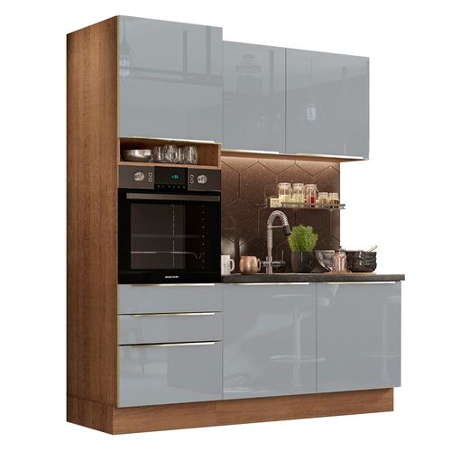 Set Muebles Cocina 180x225x60 Cm MDP 13 Espacios 3 Cajones Gris Lux Vessanti