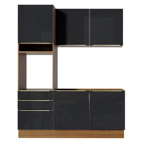 Set Muebles Cocina 180x225x60 Cm MDP 13 Espacios 3 Cajones Negro Lux Vessanti
