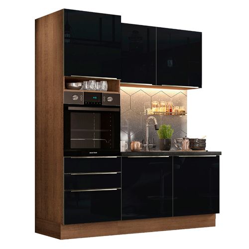 Set Muebles Cocina 180x225x60 Cm MDP 13 Espacios 3 Cajones Negro Lux Vessanti