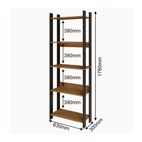 Biblioteca 5 Estantes 178x63x30 Cm MDP Negro y Natural Olinda Midtown