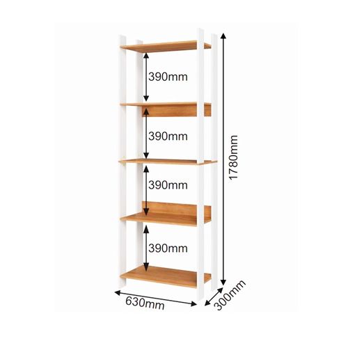 Biblioteca 5 Repisas 178x63x30 Cm MDP Blanco y Natural Olinda Midtown