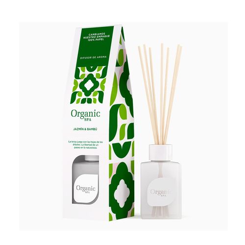 Difusor de Ambiente Vidrio Jazmín y Bambú 120 Ml Organic Spa