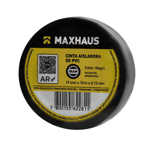Cinta Aisladora PVC Negro 10 Mts Maxhaus
