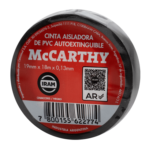 Cinta Aisladora PVC Negro 18 Mts McCarthy