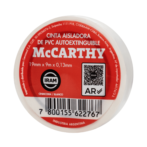 Cinta Aisladora PVC Blanco 9 Mts McCarthy