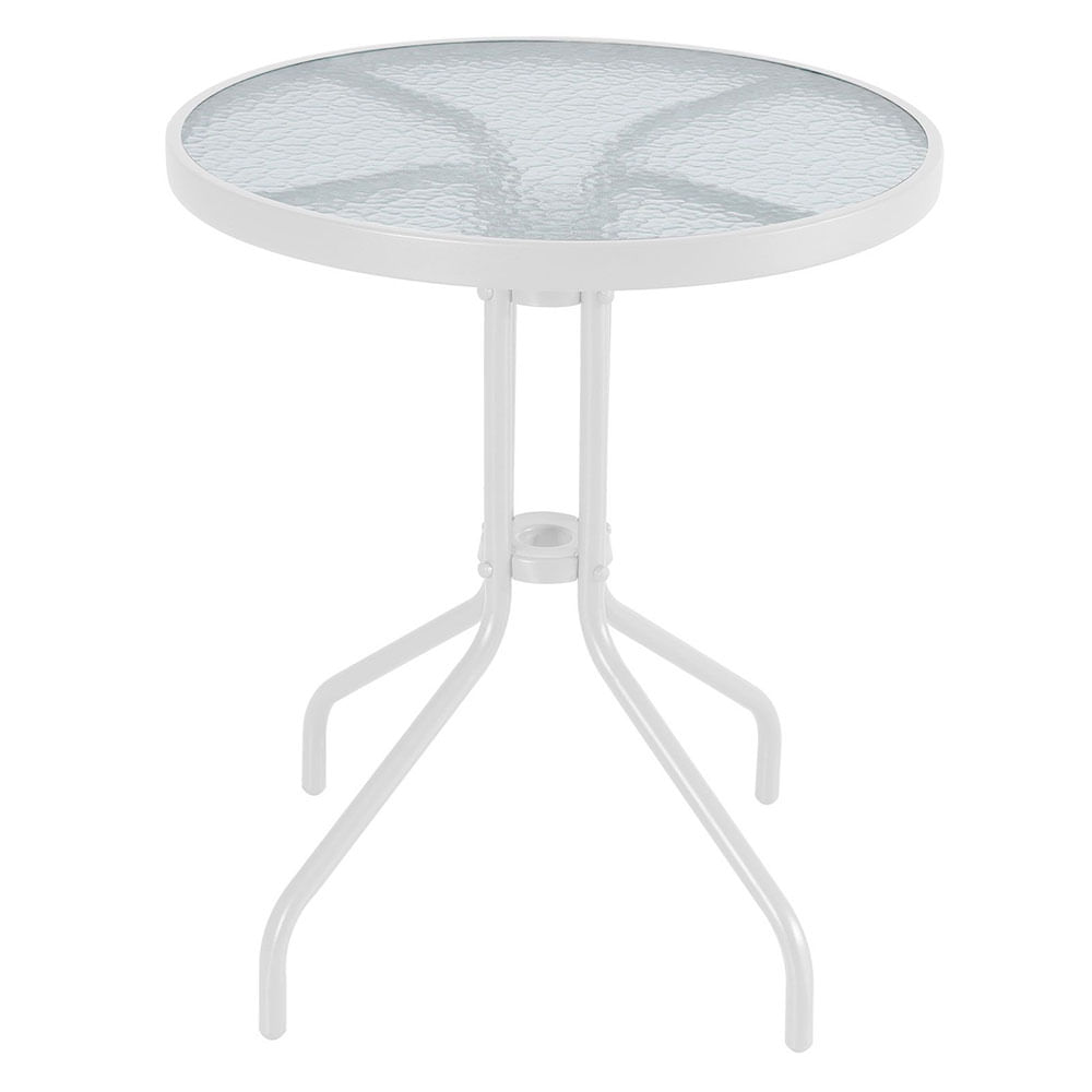 Mesa Auxiliar Caño y Vidrio Blanco 70x60 Cm Outzen