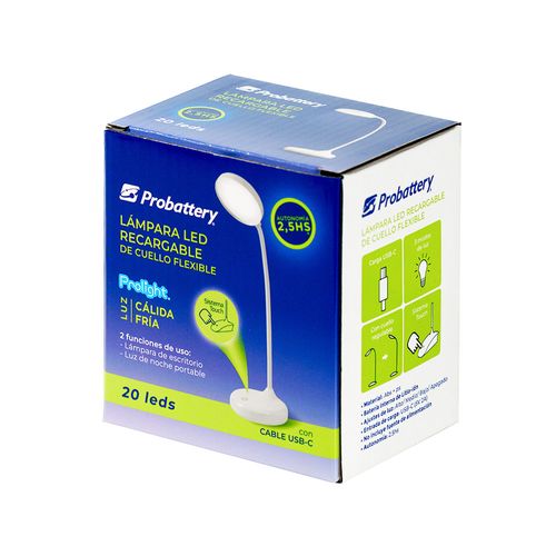 Lámpara Escritorio Led Integrado Cuello Flexible Luz Cálida y Fría 7 W Blanco Probattery