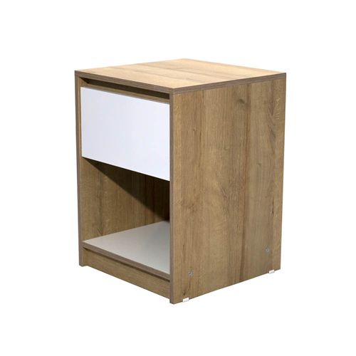 Mesa de Luz 55x40x40 Cm Roble Miel/Blanco 1 Cajón Muebles Gacela