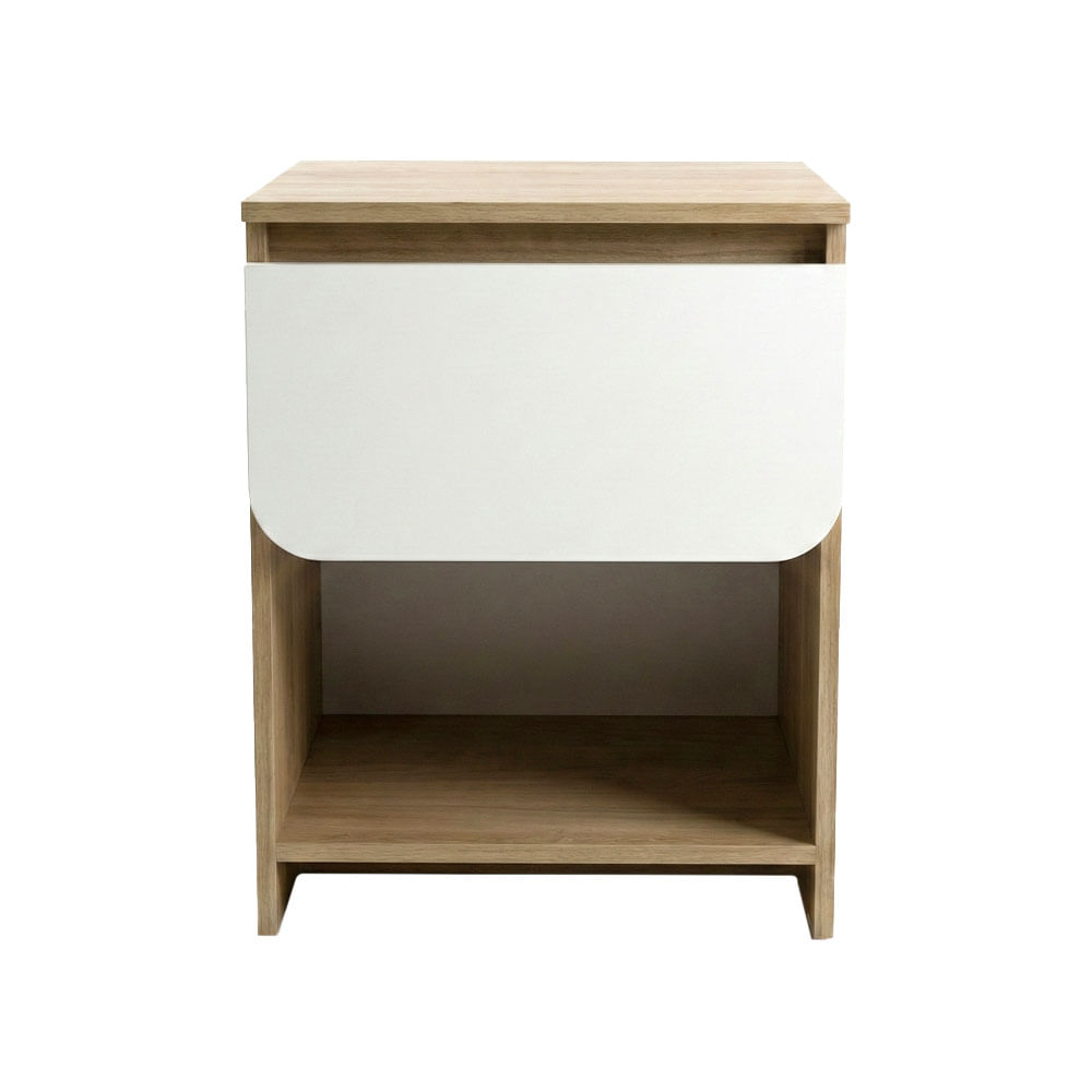Mesa de Luz 40X40X55 Cm Blanco/Roble Miel 1 Cajón Curvalba Muebles Gacela