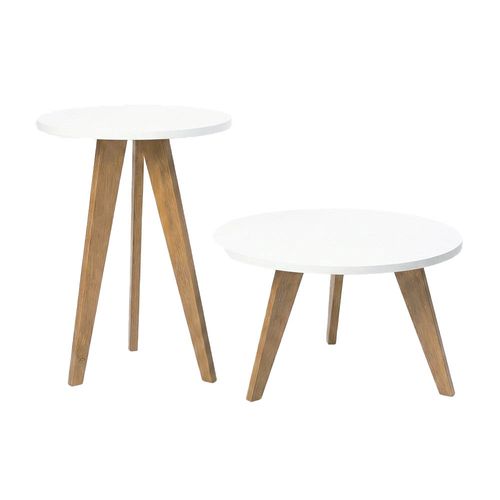 Set Mesa Ratona 60x45 Cm Melamina Blanco/Roble Miel Oslo Gacela Muebles