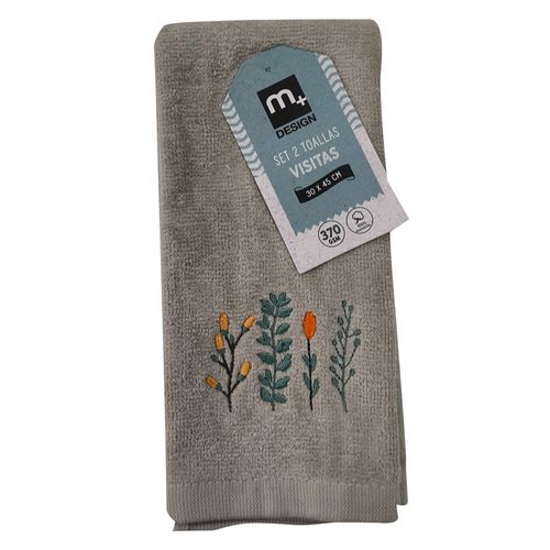 Set 2 Toallas de Visita Algodón Gris 30X45 Cm Bordado Flor M+Design