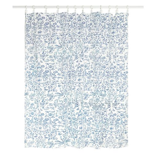 Cortina de Baño Algodón Azul 180X180 Cm Flor M+Design