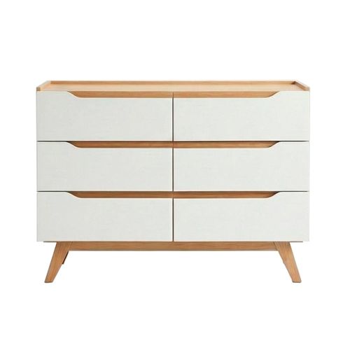 Cómoda 120x45x90 Cm Blanco/Natural 6 Cajones Nordik Muebles Gacela