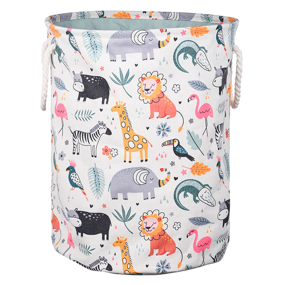 Canasto de Ropa Plegable 38 Cm Canvas Estampa Zoo M+Design