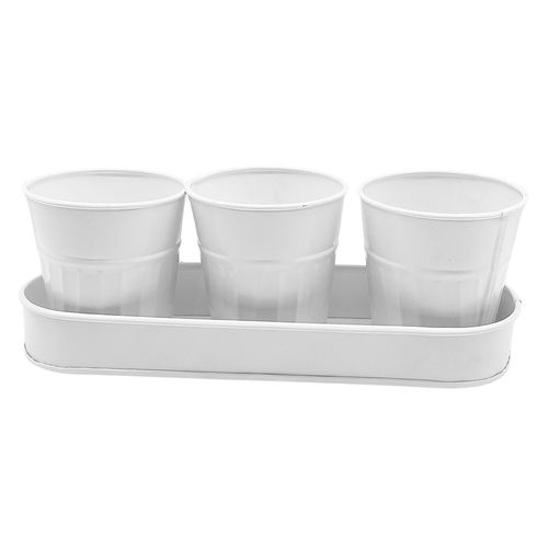 Maceta Metal 11x33x10 Cm Blanco Base 3 Macetas Outzen