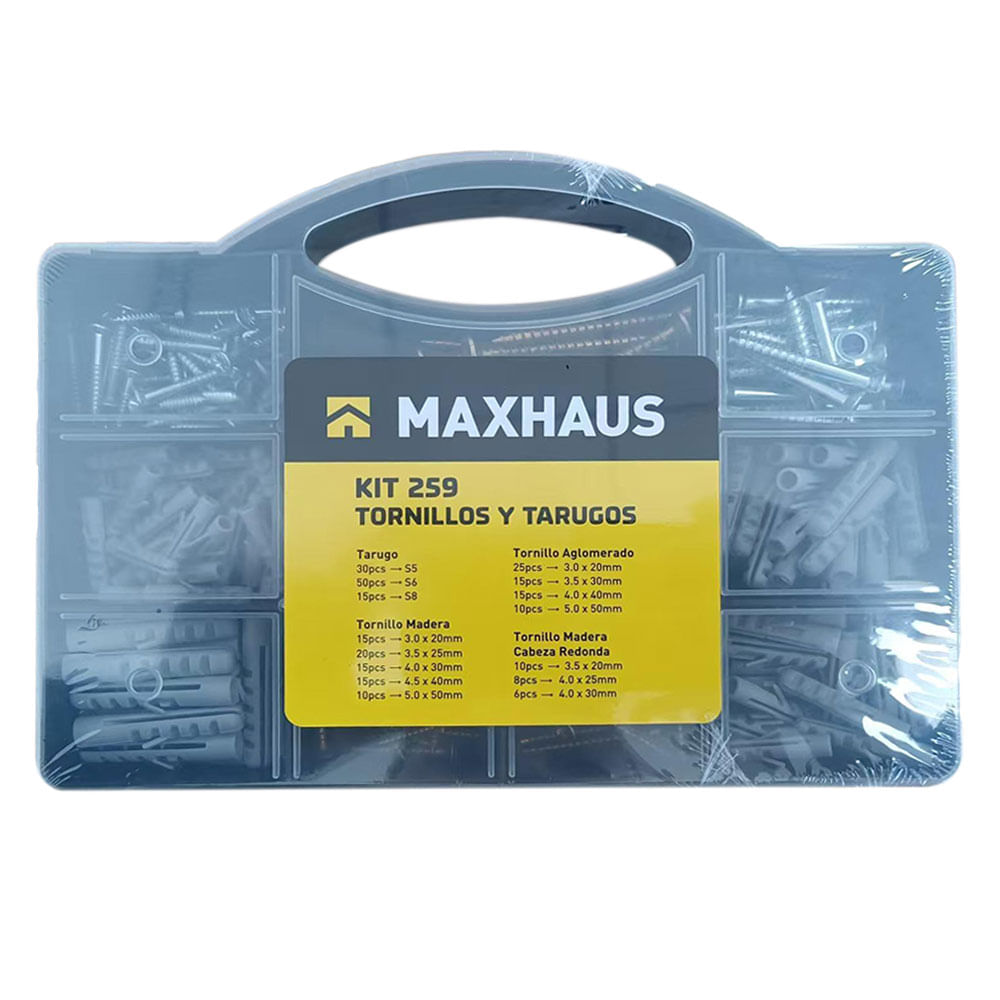 Kit Tornillos y Tarugos Fijación 259 Piezas Maxhaus