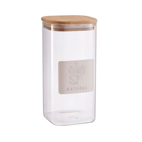 Frasco De Vidrio Borosilicato 1300Ml Decorado Tapa De Bamboo 10X10X20,6 Cm Suka