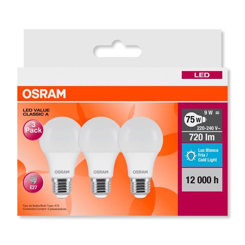 Led Bulbo Luz Fría E27 9 W Osram
