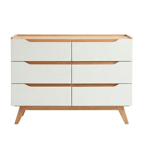 Cómoda 120x45x90 Cm Blanco/Natural 6 Cajones Nordik Muebles Gacela